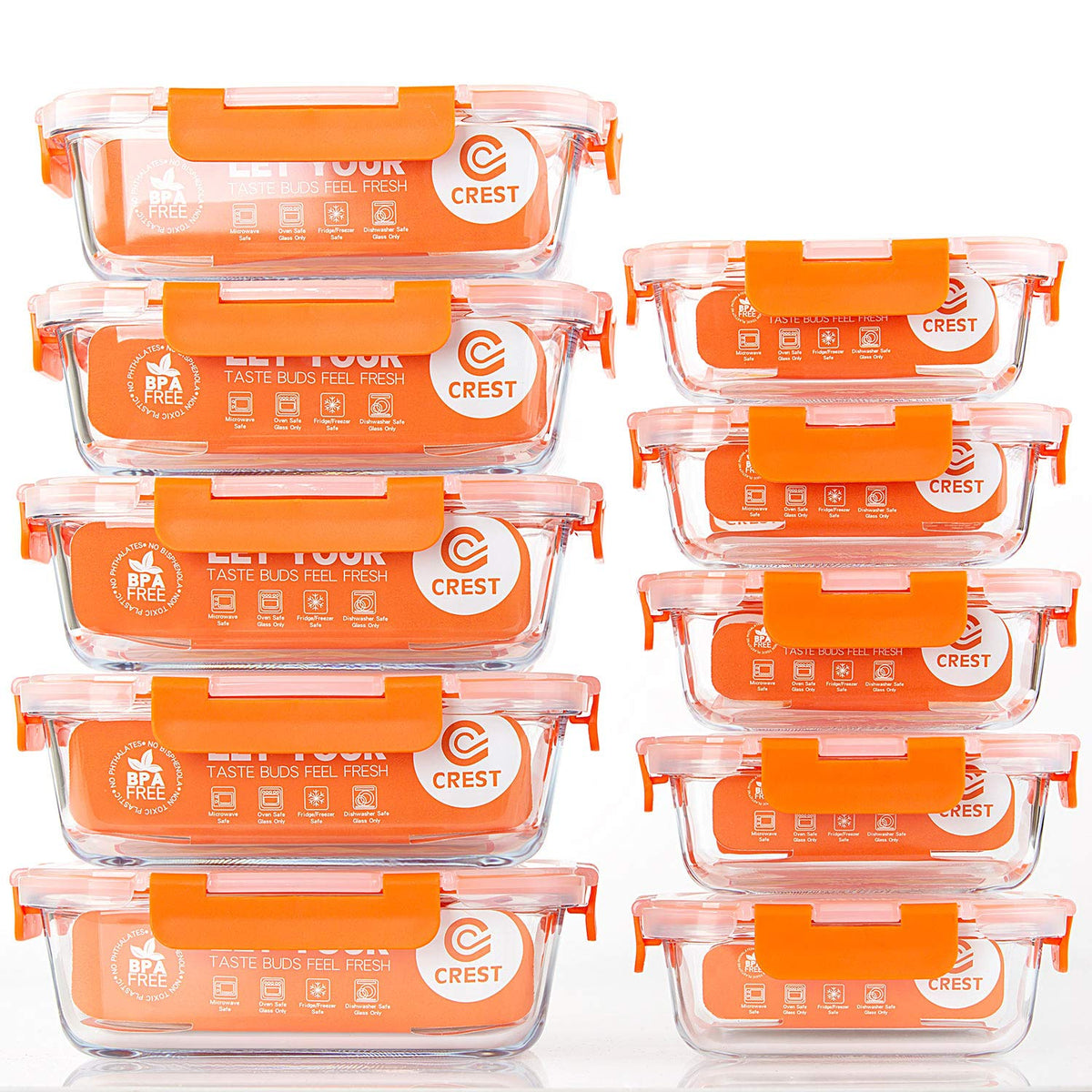 C CREST front packaging showing full 10-pack set and clear glass visibility for quick selection