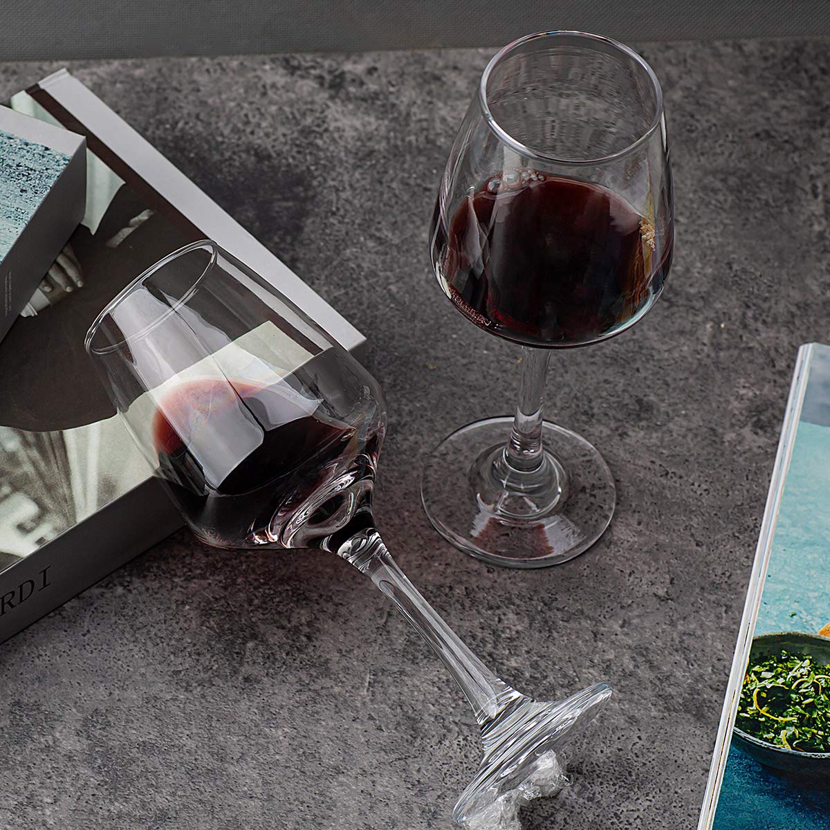C CREST two glasses filled with red wine showing color clarity benefit