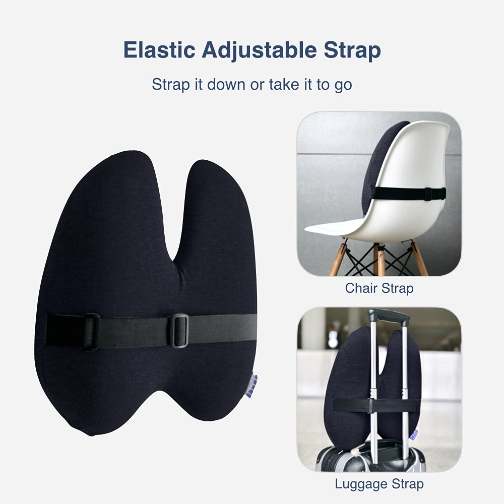 C CUSHION LAB on airplane seat for travel-friendly back support