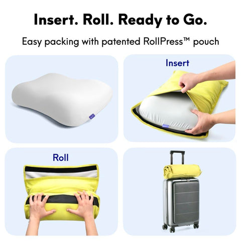 C CUSHION LAB pillow supporting a back sleeper demonstrating spinal alignment benefits