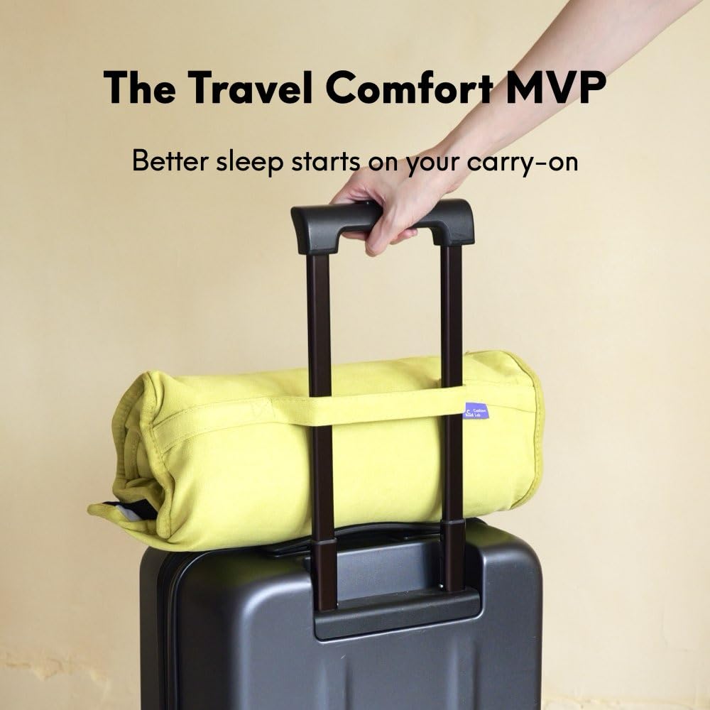C CUSHION LAB pillow on a hotel bed showing comfortable sleep setup away from home benefits