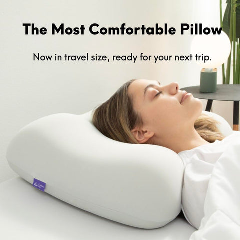 C CUSHION LAB unrolled pillow top view showing sculpted contour for neck support benefits