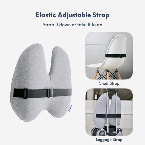 C CUSHION LAB strapped to office chair demonstrating secure attachment and comfort