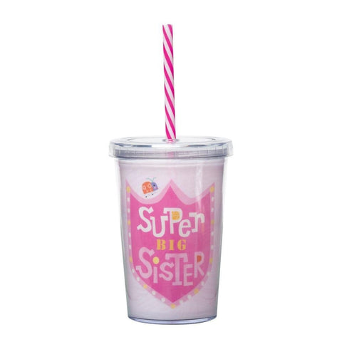 C.R. Gibson front view of pink big sister tumbler showing artwork and lid, appealing gift