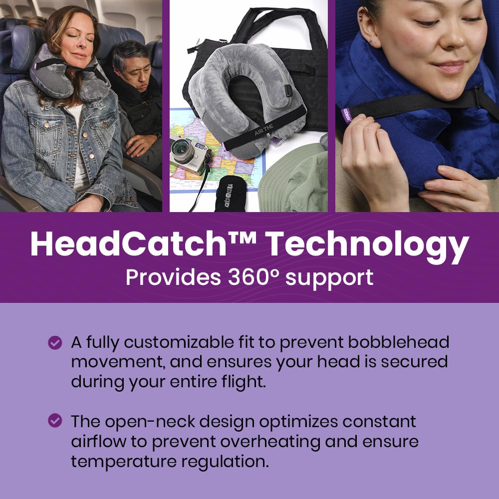 Cabeau Air TNE inflated side profile illustrating slim flat back for aligned posture