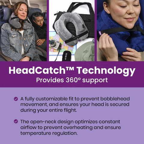 Cabeau Air TNE inflated side profile illustrating slim flat back for aligned posture