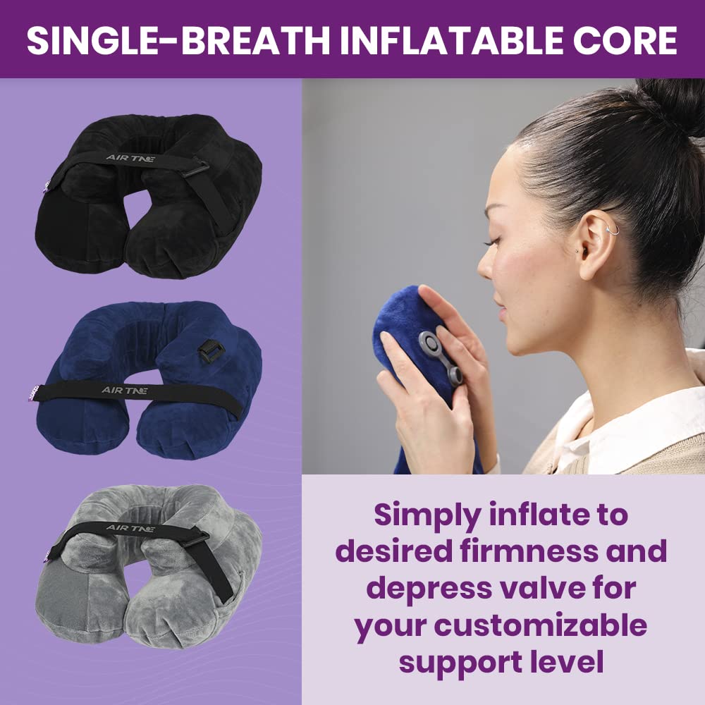 Cabeau Air TNE packed in pouch next to a soda can showing compact portability