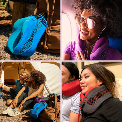 Cabeau Evolution Cool next to passport showing size and travel portability benefit