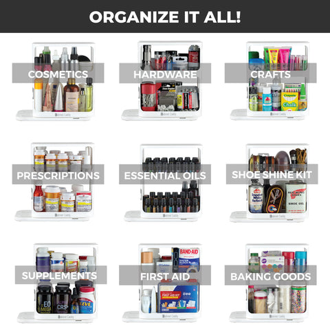 Cabinet Caddy organized inside a medicine cabinet for neat storage