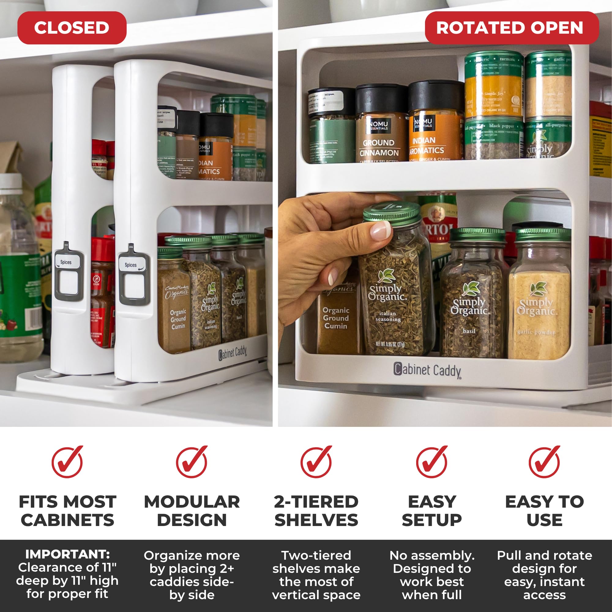 Cabinet Caddy lift handle close-up for easy pull-and-rotate use