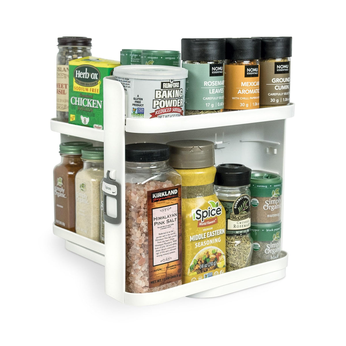 Cabinet Caddy SNAP! front view showing four adjustable spice shelves for easy access