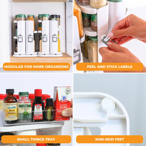 Cabinet Caddy SNAP! stick-on category labels on handle for fast identification