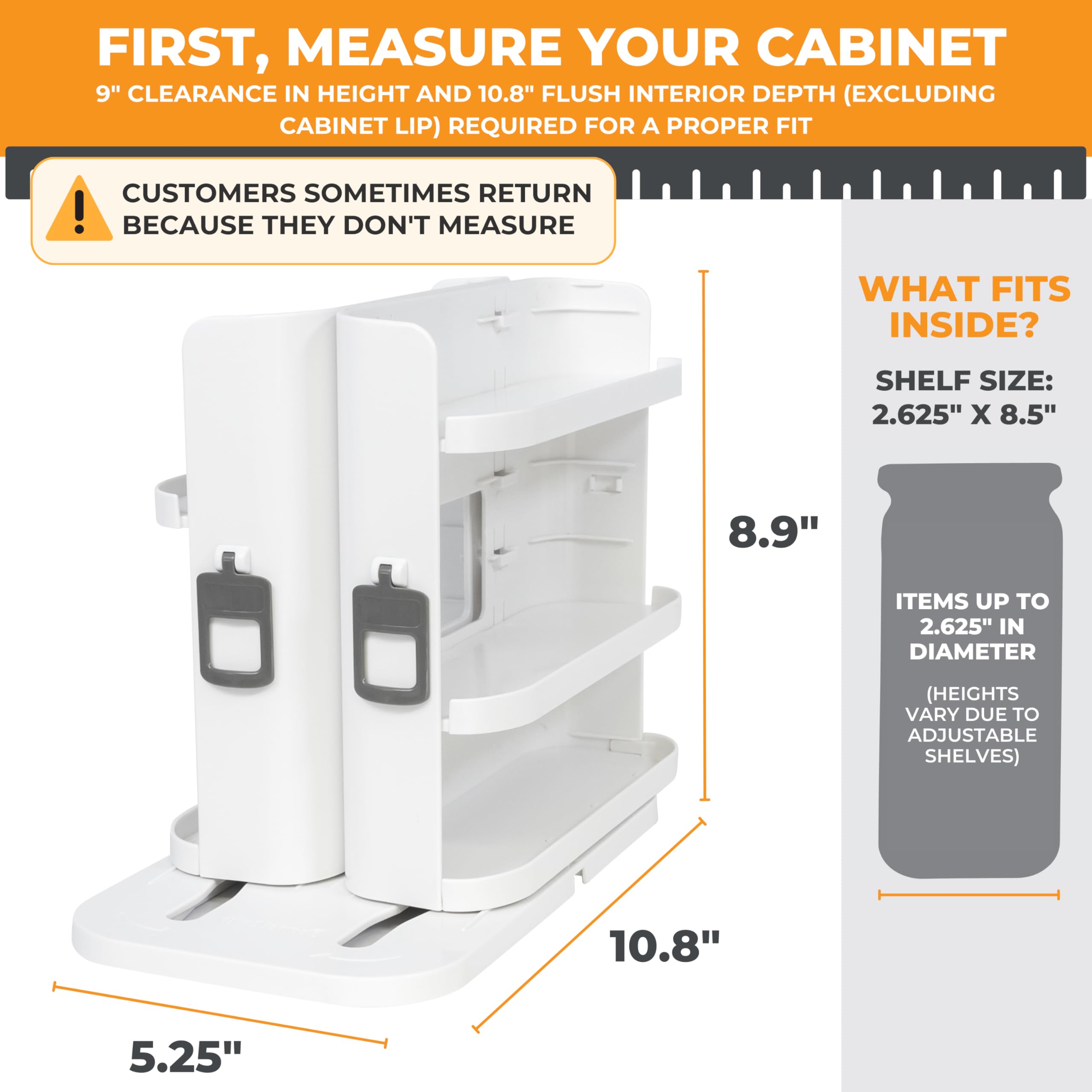 Cabinet Caddy SNAP! pulled out and rotated demonstrating quick-access motion