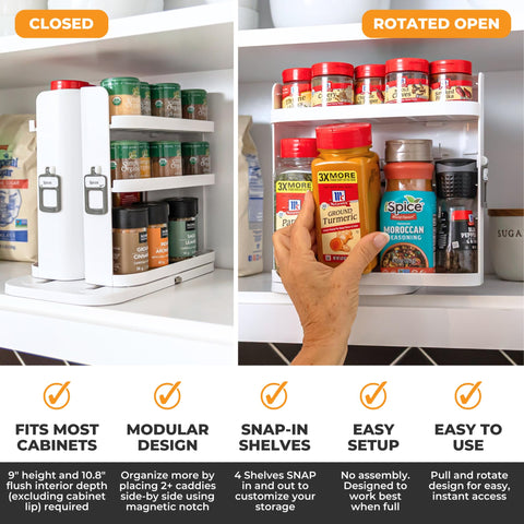 Cabinet Caddy SNAP! close-up of shelf detail and snap-in adjustment points for versatility