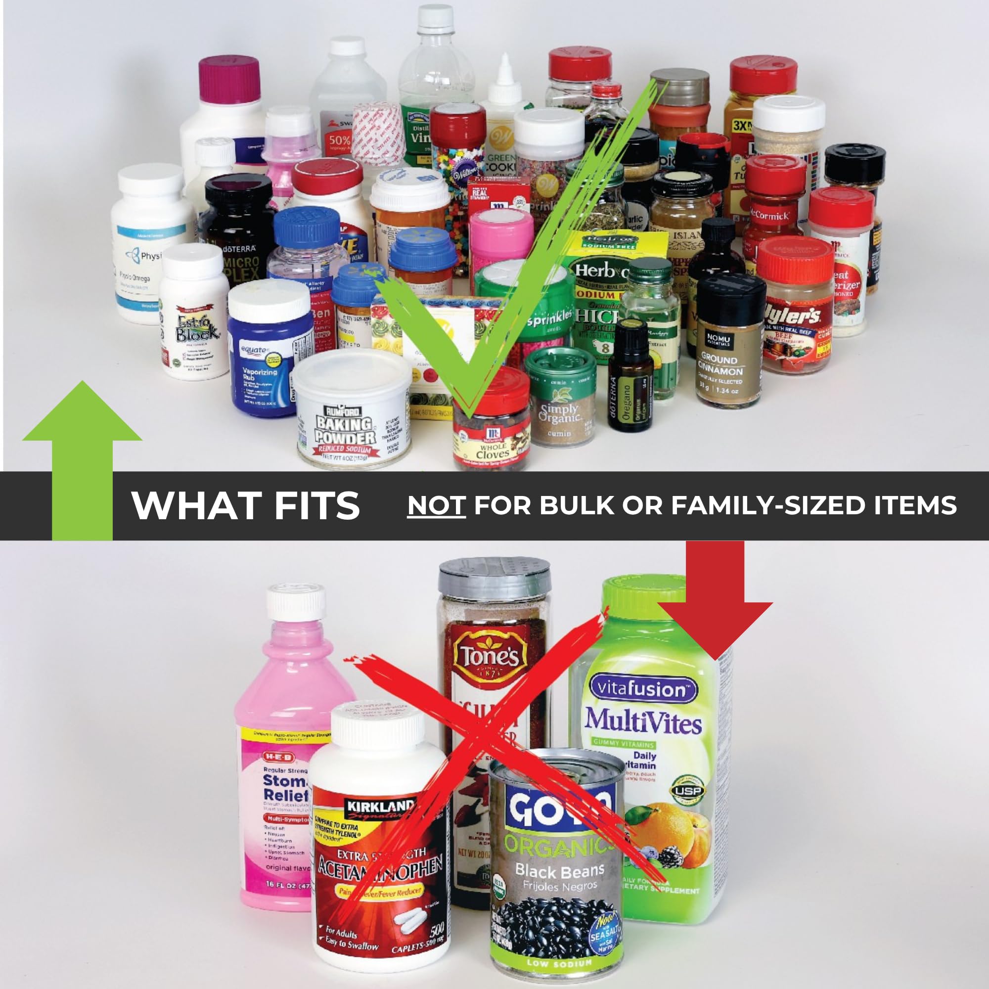 Cabinet Caddy SNAP! small things tray holding odd-sized items to reduce clutter