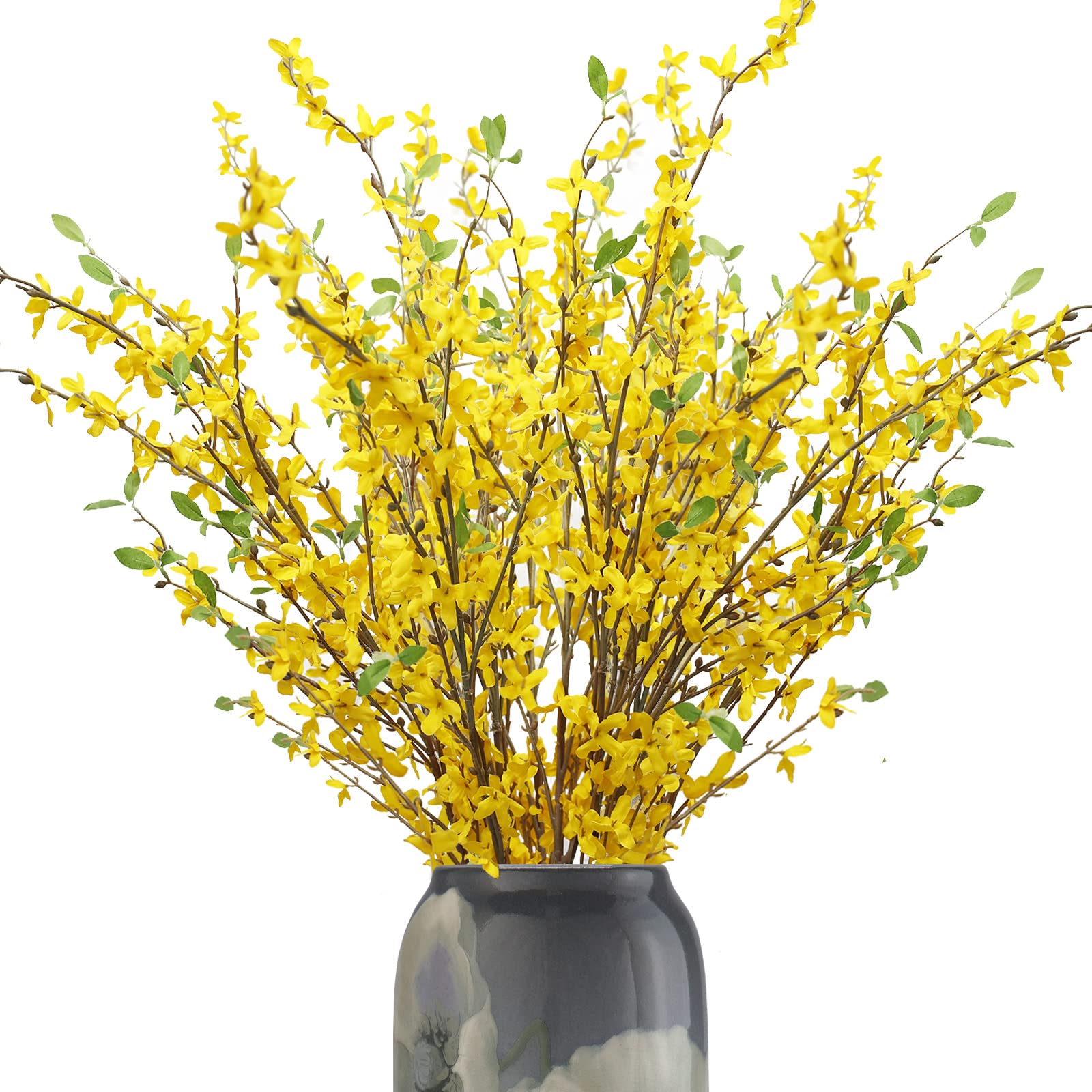 cacise forsythia front vase display showing bright spring color and easy styling