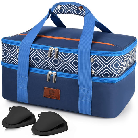 CaCTOUR front view of blue insulated lunch bag showing organized storage and easy carry