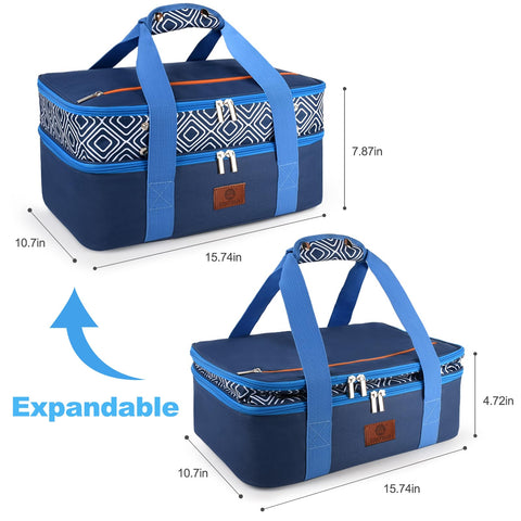 CaCTOUR top open with 9x13 baking dish inside illustrating secure fit and protection