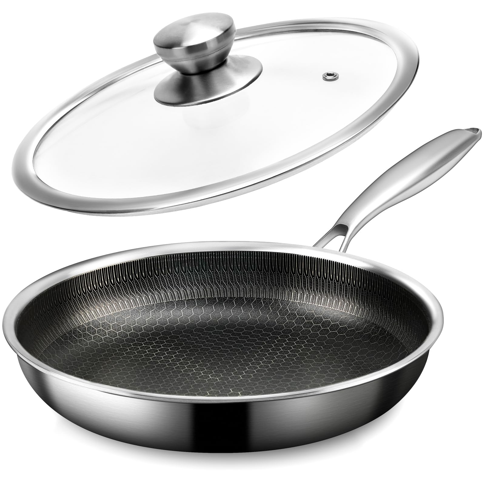 CADIVIZZO front view with lid showing compact skillet and convenient sealing lid