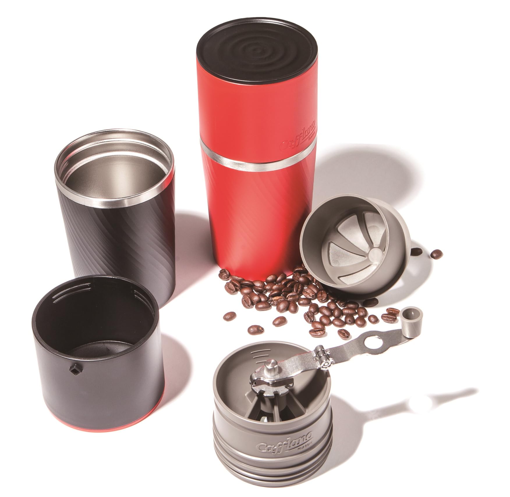 Cafflano Klassic held in hand for size comparison showing lightweight travel friendliness