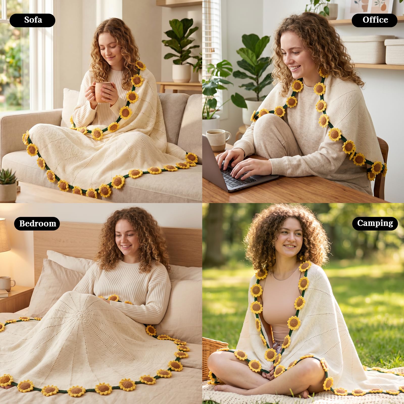 cagulax sunflower blanket styled on a sofa adding floral accent and warmth