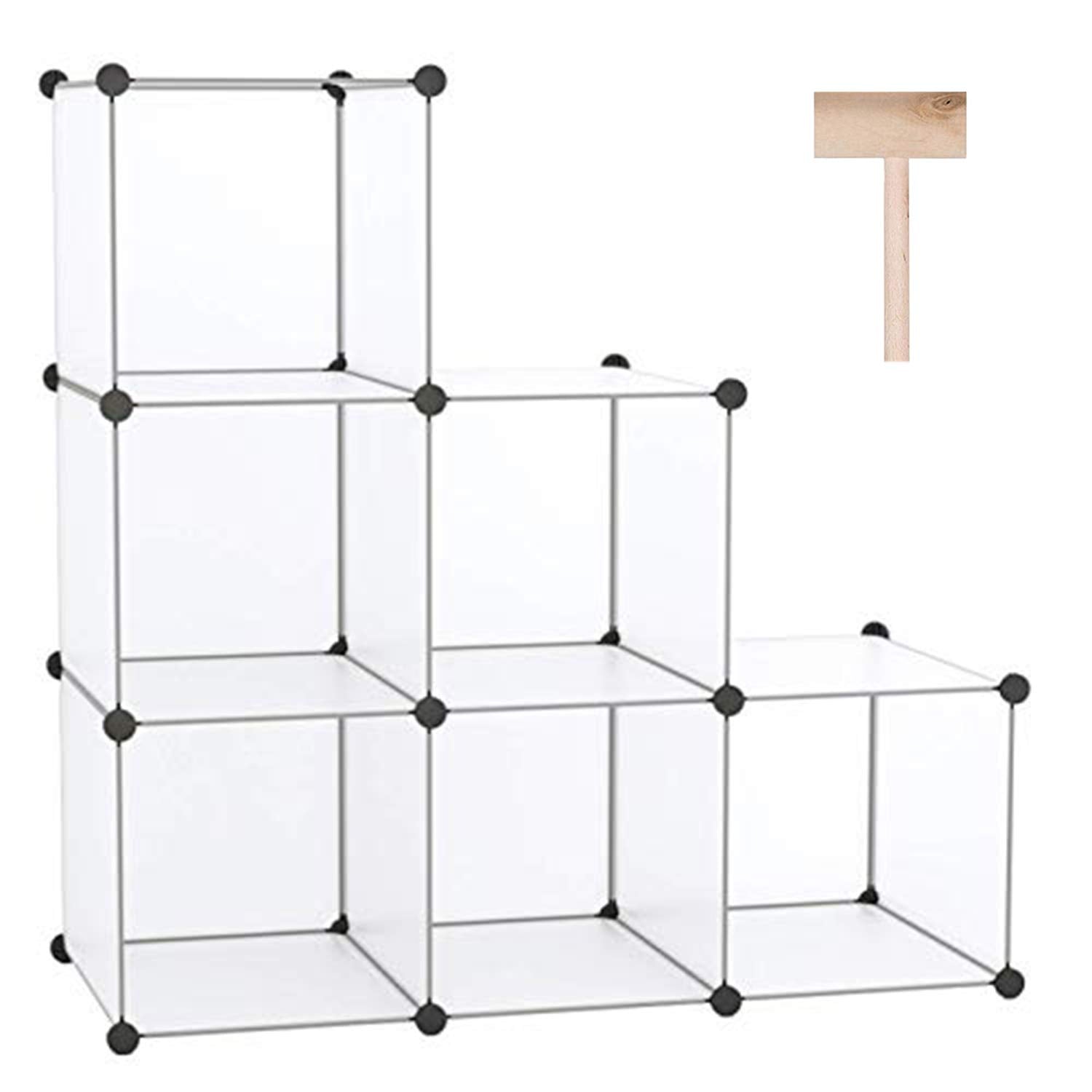 C&AHOME 6-cube front view showing white modular shelf and organized bins, compact storage benefit