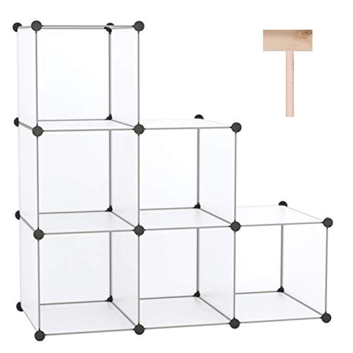 C&AHOME 6-cube front view showing white modular shelf and organized bins, compact storage benefit