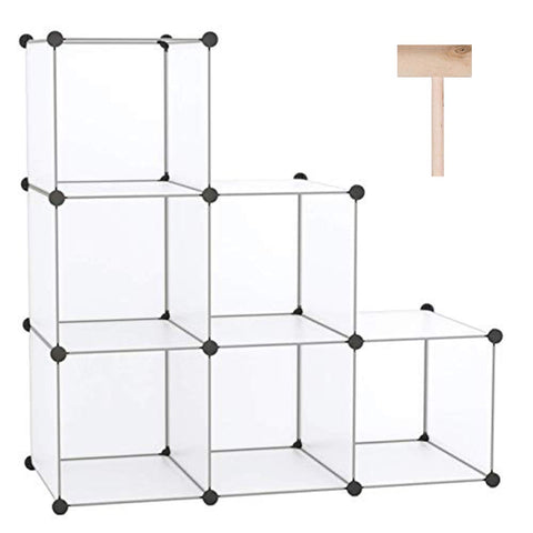C&AHOME 6-cube front view showing white modular shelf and organized bins, compact storage benefit