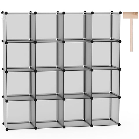 C&AHOME front view of 16-cube grey shelf showing organized storage benefit