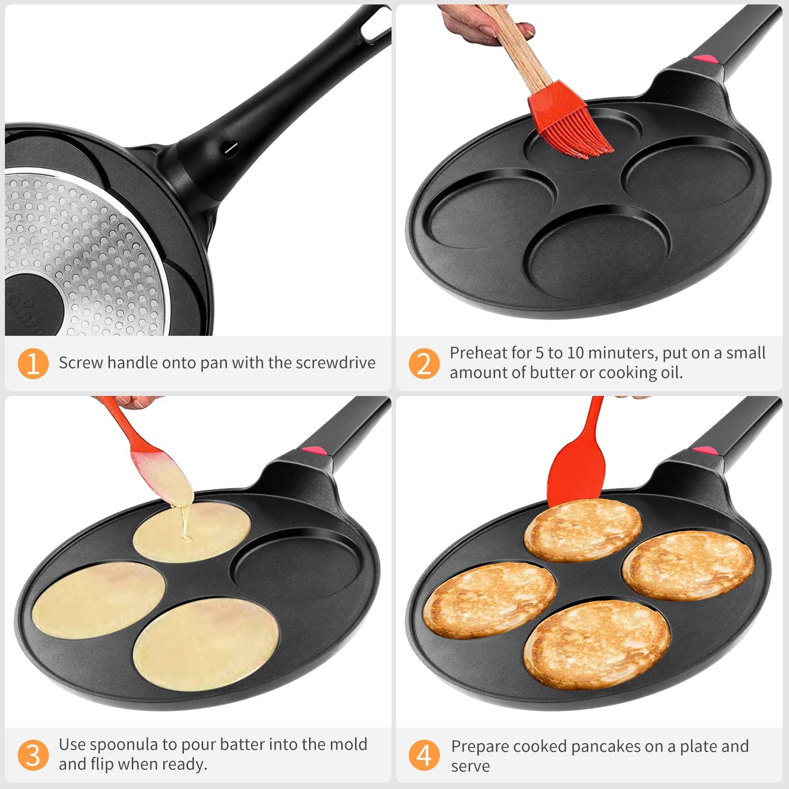 CAINFY detailed shot of the four 4-inch molds for uniform mini pancakes