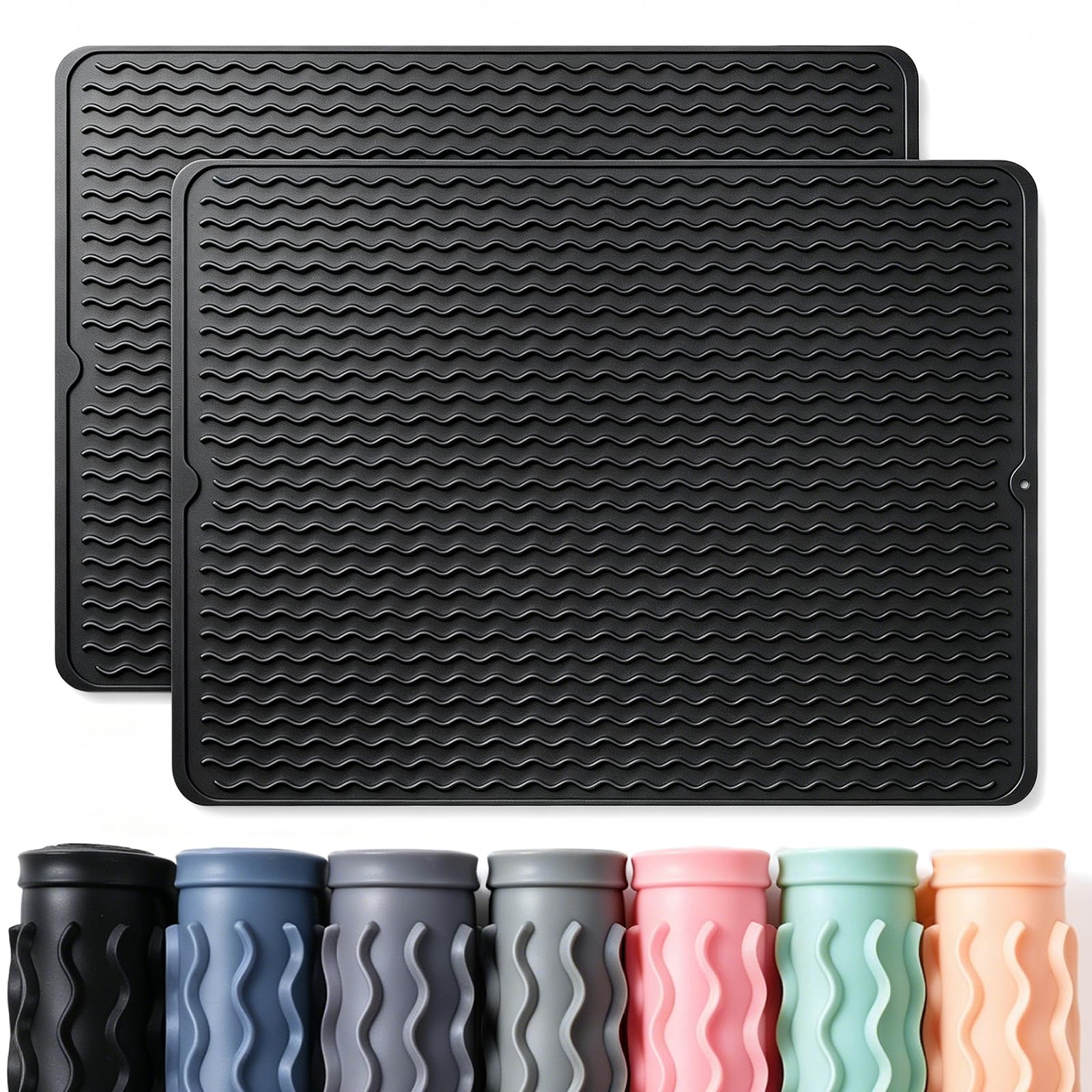 CAKETIME front view of two extra-large mats protecting countertop