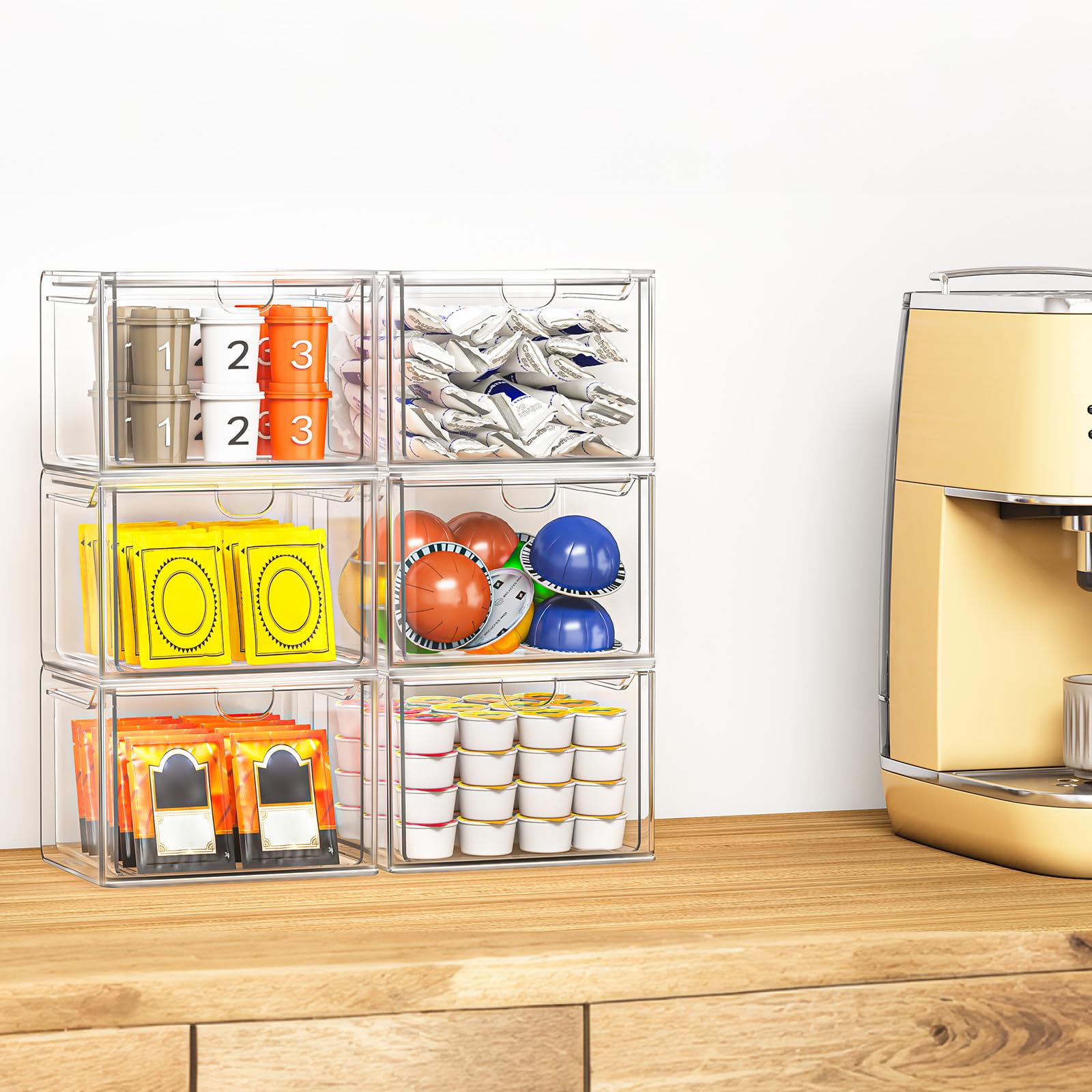 caktraie stacked drawers on a vanity saving counter space and creating tidy setup
