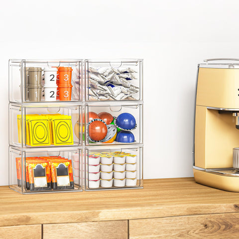 caktraie stacked drawers on a vanity saving counter space and creating tidy setup