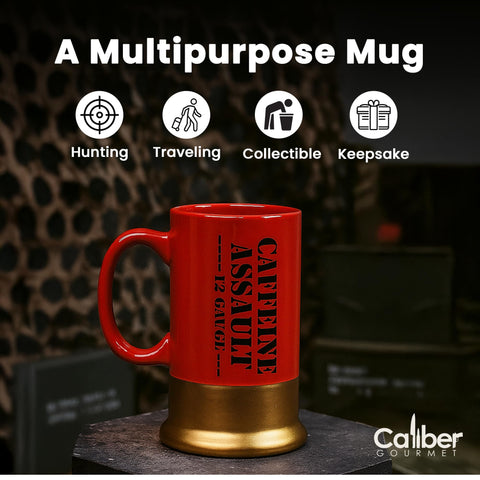 Caliber Gourmet mug styled on lodge shelf showing collectible display potential