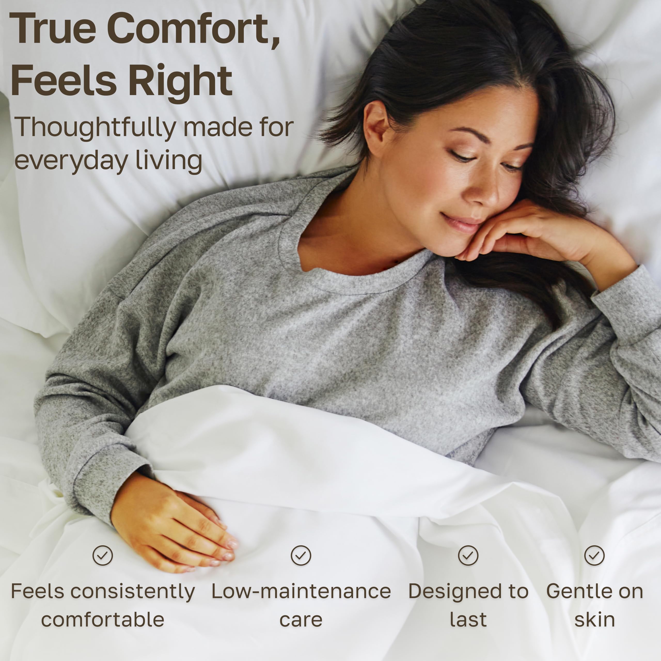 California Design Den staged bed in luxury bedroom showing elegant look and hotel-style comfort