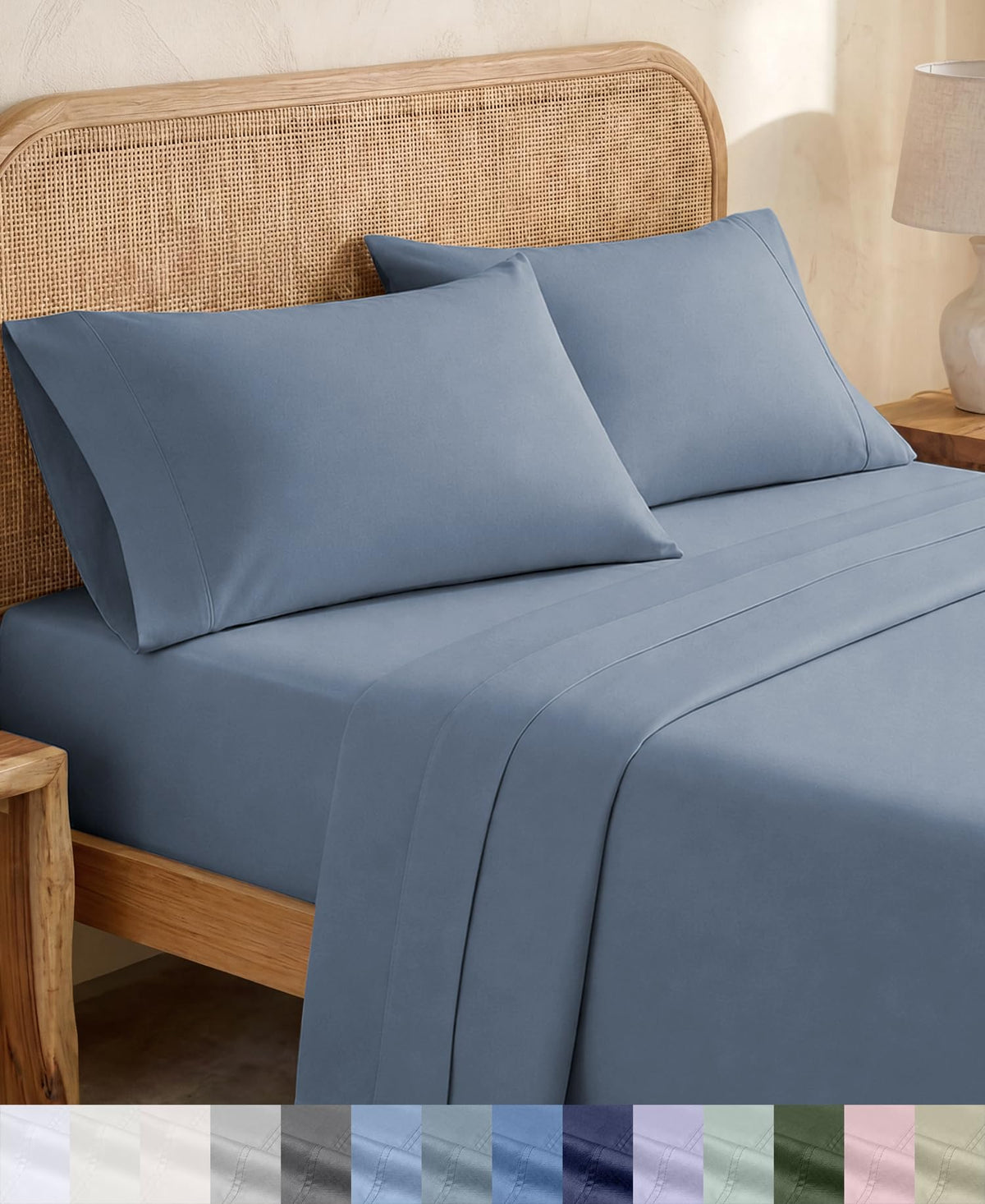 California Design Den front view of king sheet set shows neat bed styling and cool comfort