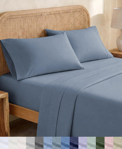 California Design Den front view of king sheet set shows neat bed styling and cool comfort