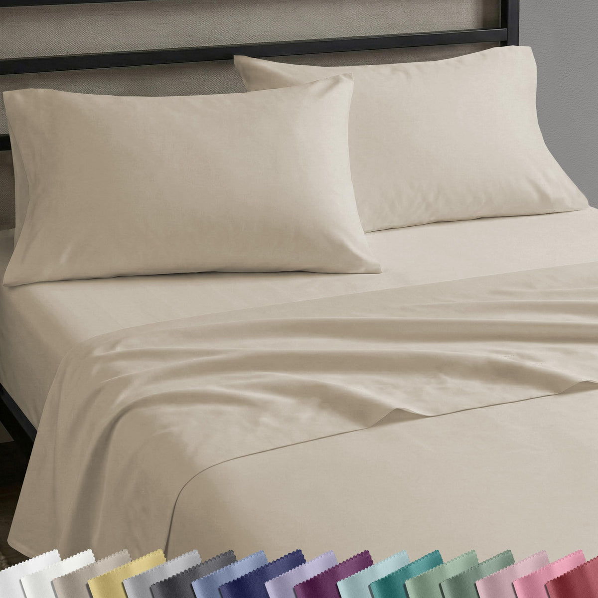 California Design Den front view of butter queen sheet set shows neat fit and warm tone