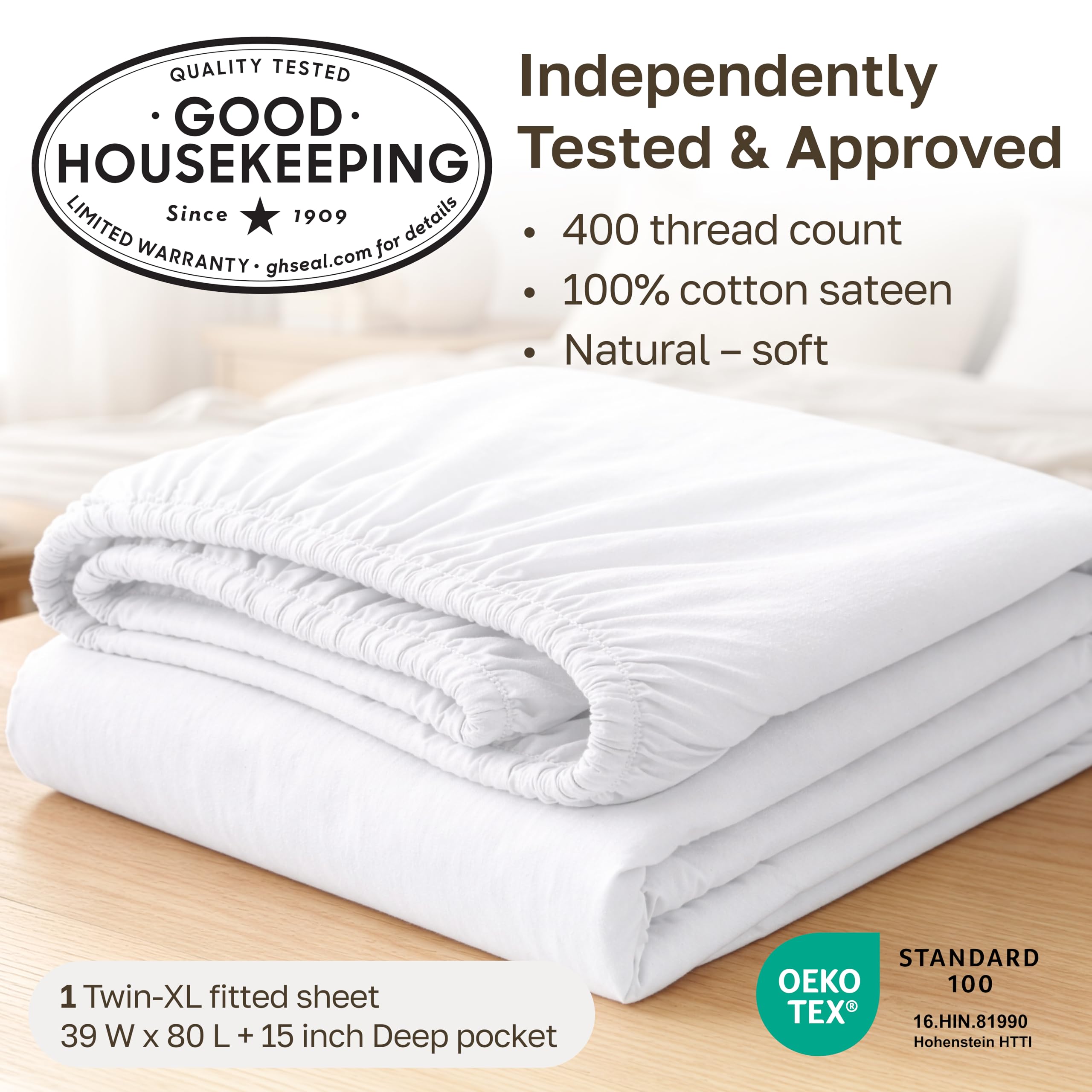 California Design Den deep pocket detail demonstrating 15-inch mattress fit