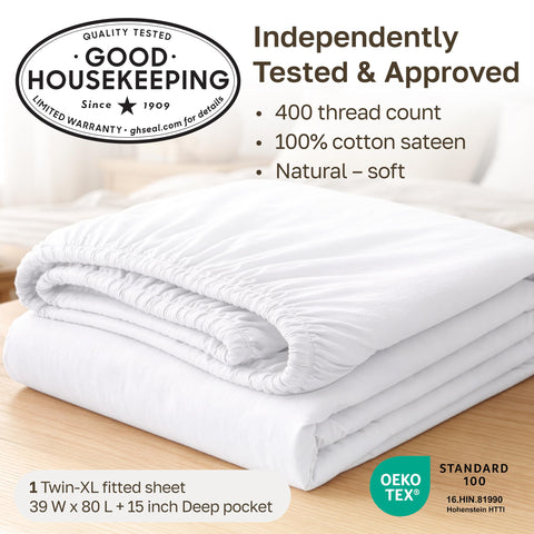 California Design Den deep pocket detail demonstrating 15-inch mattress fit