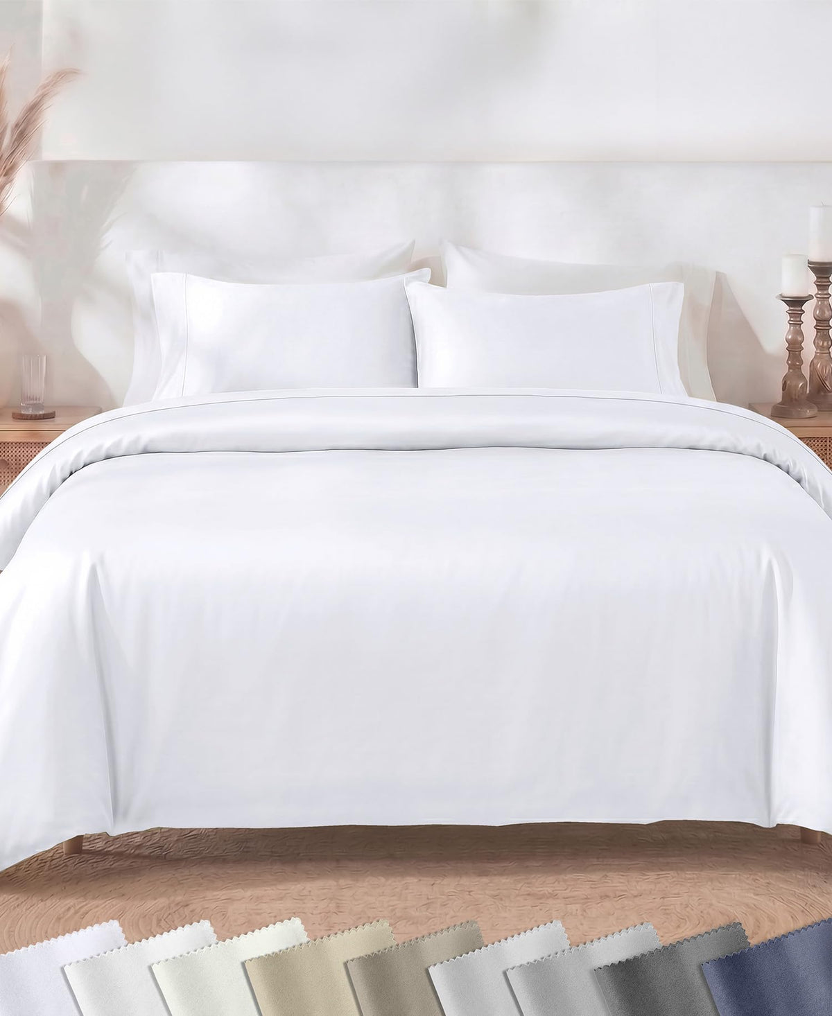 California Design Den duvet cover front view showing crisp white finish and tailored fit benefit: polished bedroom look