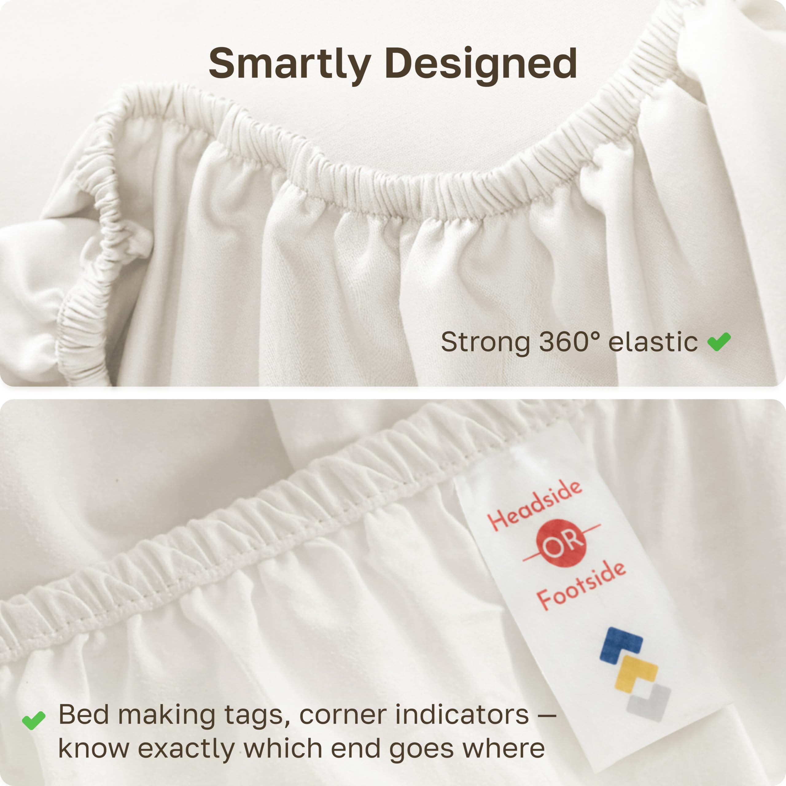 California Design Den elastic edge and alignment tags for easy and snug bed-making