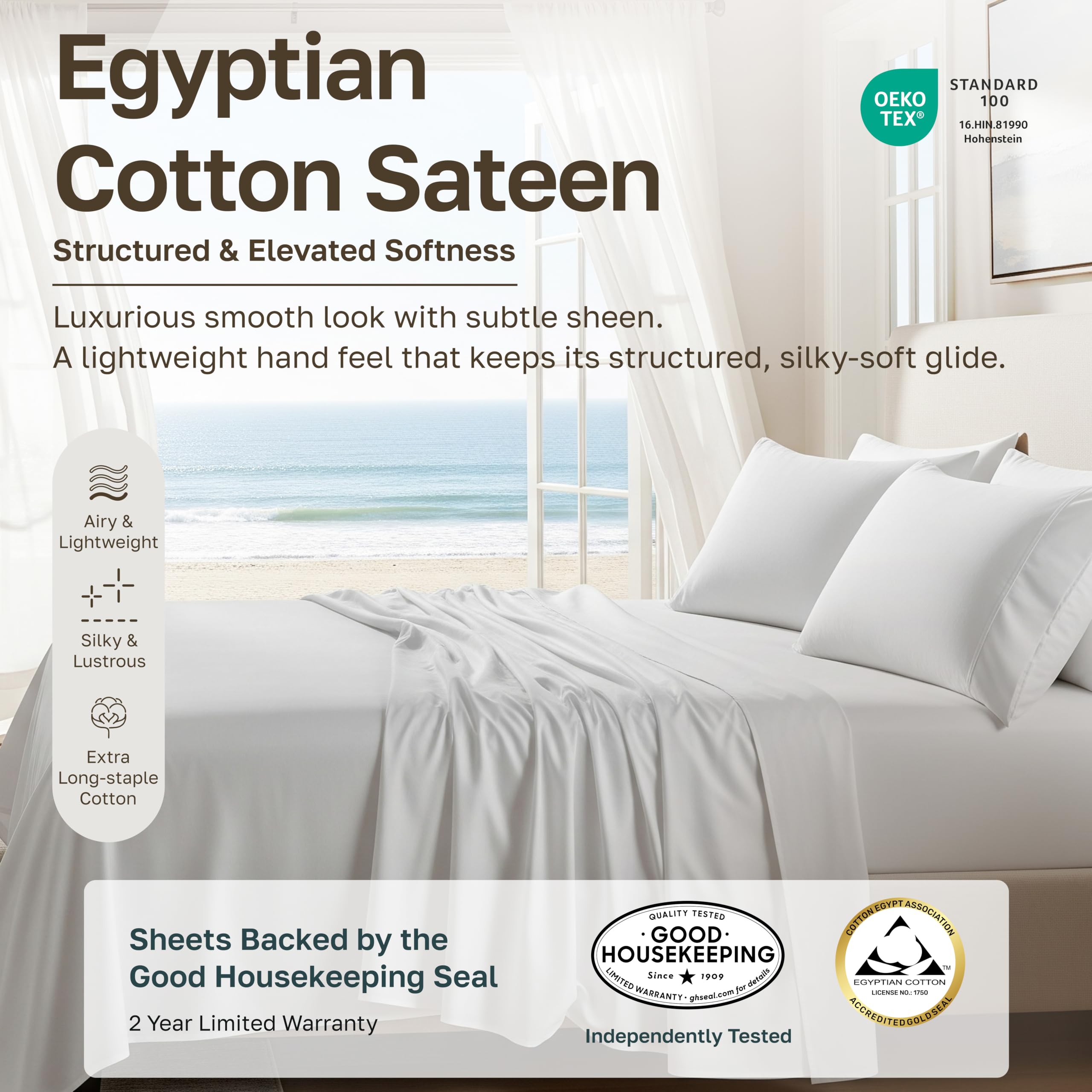 California Design Den fitted sheet close-up showing deep-pocket elastic for secure mattress fit