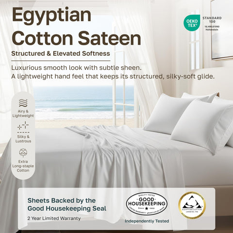 California Design Den fitted sheet close-up showing deep-pocket elastic for secure mattress fit