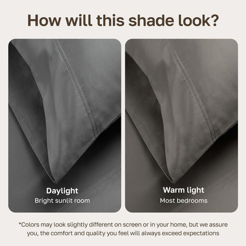 California Design Den flat sheet fully spread on bed illustrating drape and coverage benefit
