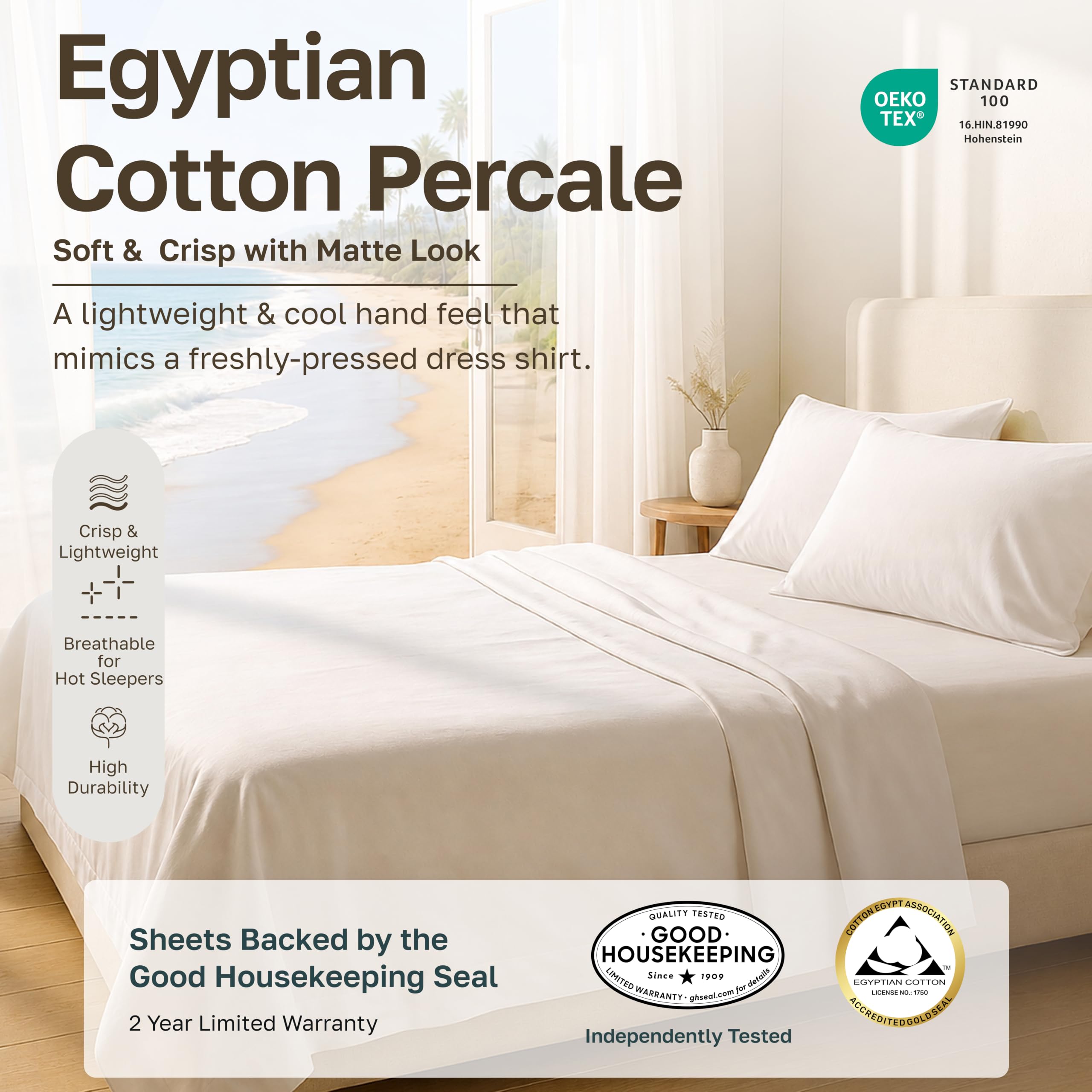California Design Den flat sheet spread over bed showing crisp percale finish