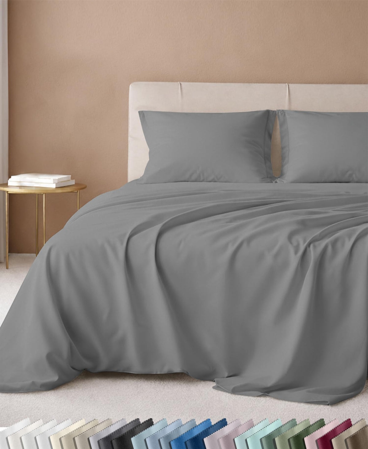 California Design Den front packaging showing mist grey sheets and premium presentation benefit