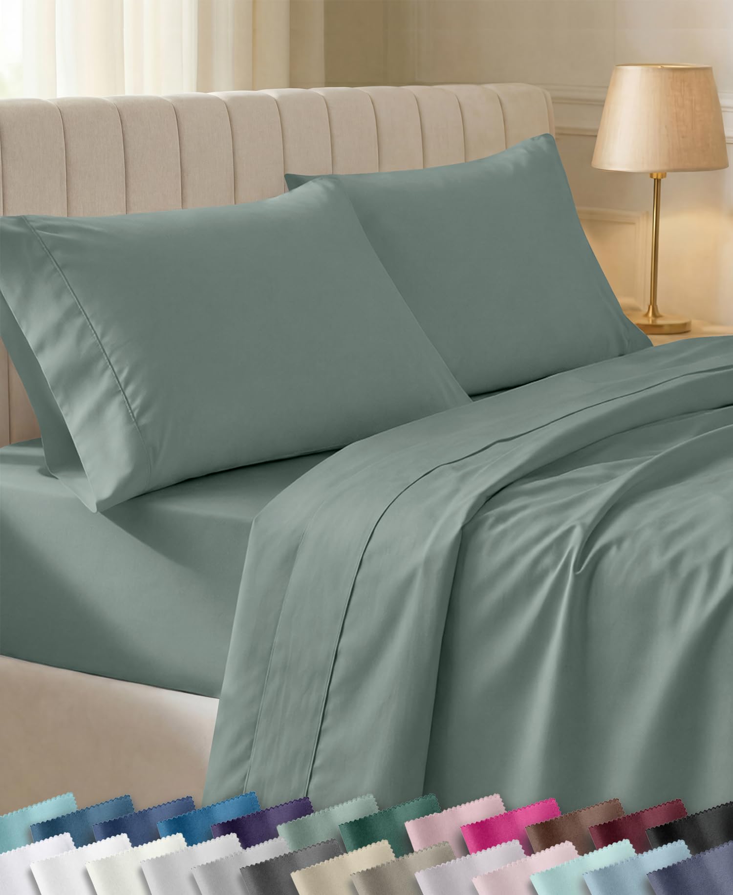 California Design Den front packaging showing sage green sheets and award label