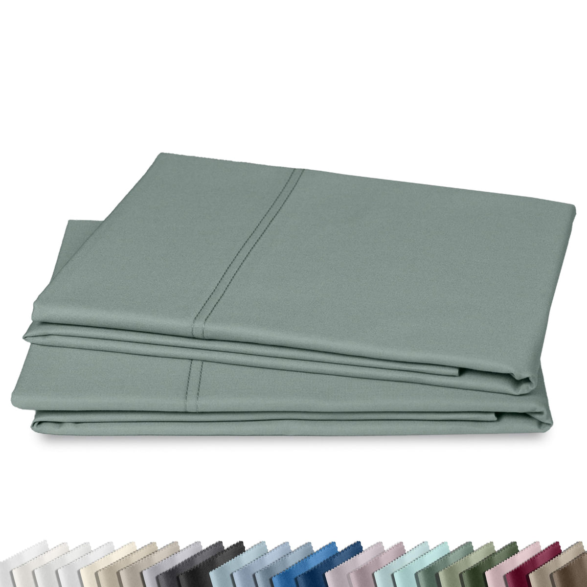 California Design Den front packaging showing sage pillowcases and set benefits