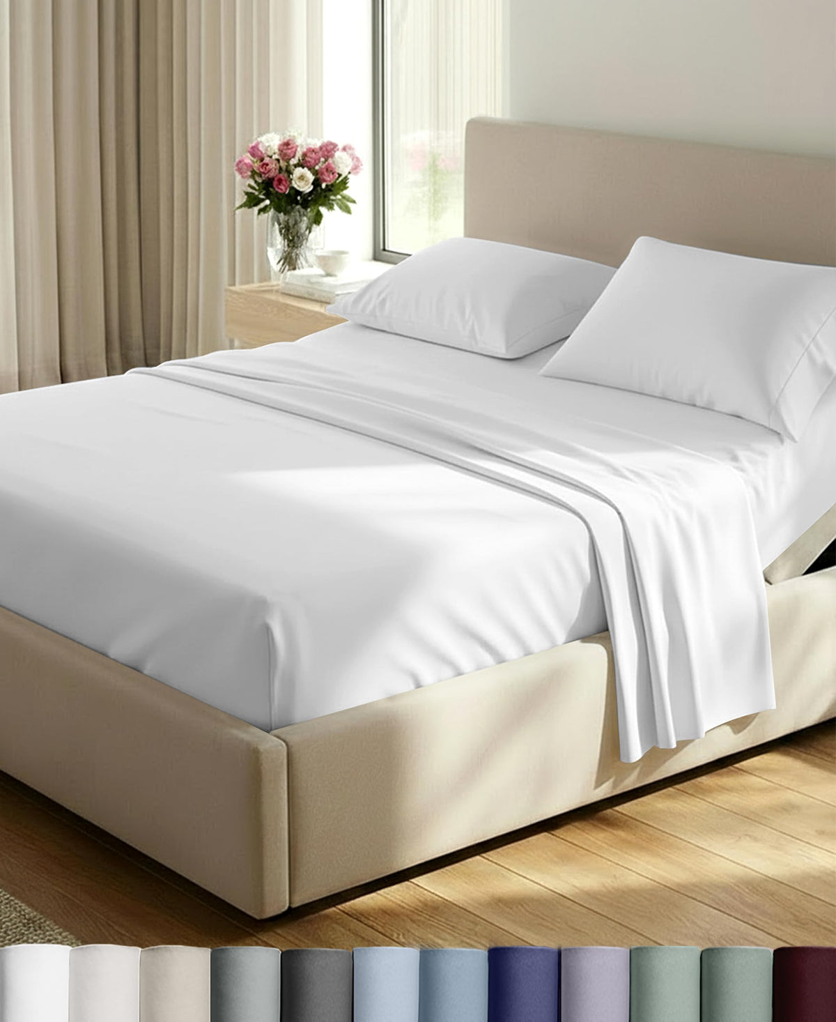 California Design Den front packaging showing split king set and clean white finish